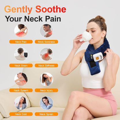 CAMECO 2-in-1 Cordless Neck Heating Pad & Massager for Pain Relief, 104℉-140℉ 5000mAh Battery Operated Heated Neck Massage Wrap for Women Men, Portable Cevical Heat Pad for Home Office Travel