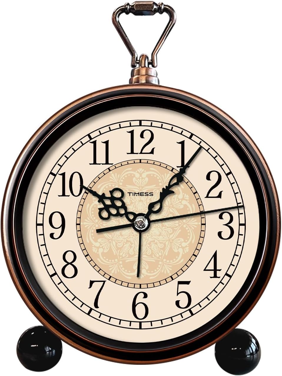 TIMESS 4.3-Inch Vintage Analog Alarm Clock, Silent Non-Ticking, Brown
