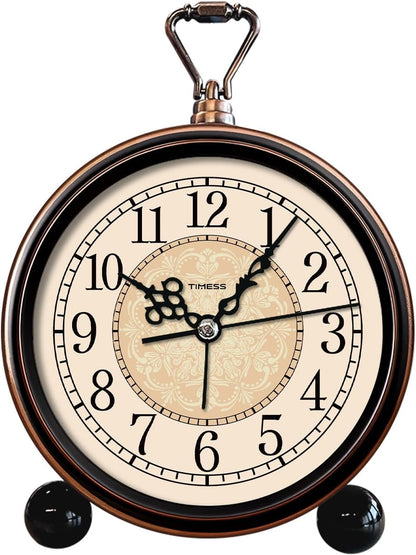 TIMESS 4.3-Inch Vintage Analog Alarm Clock, Silent Non-Ticking, Brown