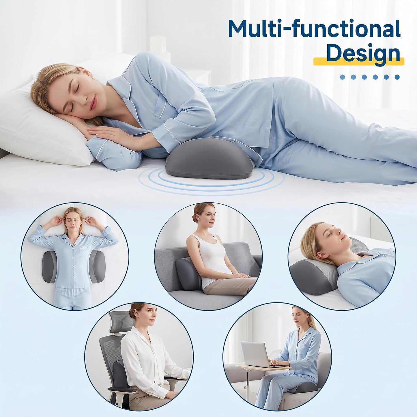 Lumbar Support Pillow for Sleeping,Premium Memory Foam Lower Back Pain Relief Bed Rest Support Pillows for Car Bed,Couch,Waist Support Care Cushion,Sleep Lumbar Pillow (Black Grey)