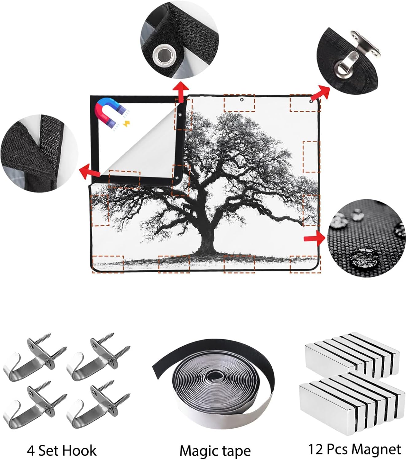 Magnetic Fireplace Cover Oak Tree Forest Fireplace Screen Decorative Black Deep Roots Branches Insulation Fireplace Blocker Blanket Save Energy Fireplace Draft Stopper Covers for Living Room 36x30