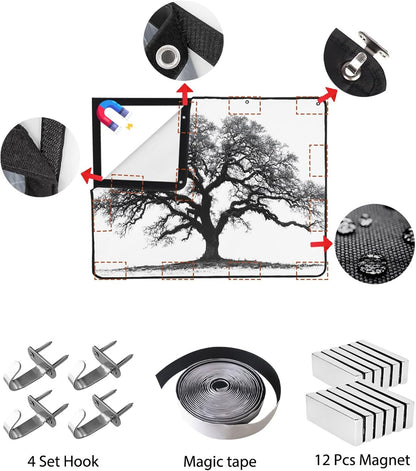 Magnetic Fireplace Cover Oak Tree Forest Fireplace Screen Decorative Black Deep Roots Branches Insulation Fireplace Blocker Blanket Save Energy Fireplace Draft Stopper Covers for Living Room 36x30