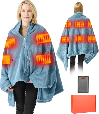 Heated Throw Blanket, Graphene Electric Heated Shawl, 20000mAh 7.4V Battery Operated, Fast Heating with 3 Temperature Levels Portable Heated Blanket, Wearable Cordless Heated Wrap (Khaki)