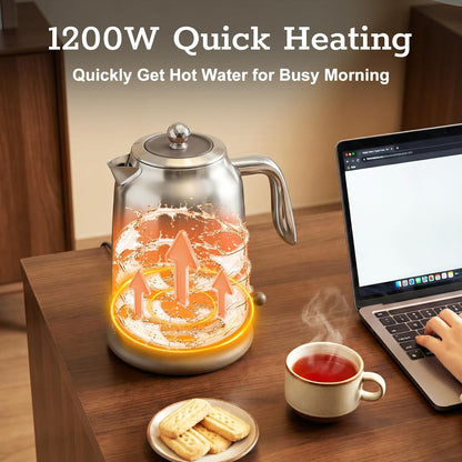Electric Kettle with Thermometer, 1.7L / 57 oz White Electric Tea Kettle, 1200W Hot Water Kettle with Auto Shutoff, Boil-Dry Protection, 360-degree Cordless Base for Coffee and Tea