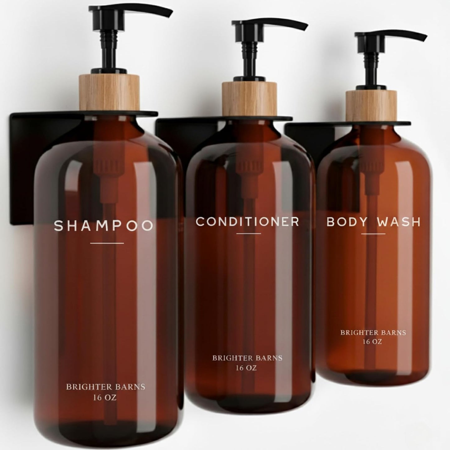 White Shampoo and Conditioner Dispenser Set Wall Mounted by Brighter Barns - Shower Dispenser 3 Chamber No Drill - Refillable Shampoo and Conditioner Bottles for Shower Wall in Airbnb, Hotel (White)