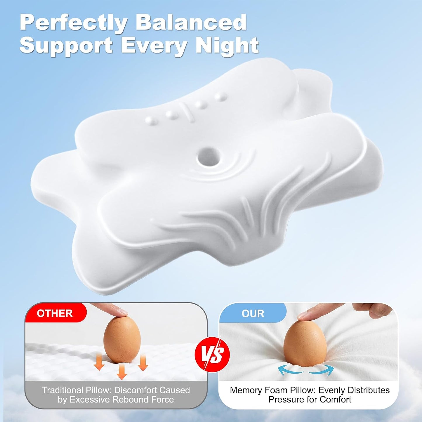 VYLEE Cervical Neck Pillow for Pain Relief, Ergonomic Memory Foam Pillow for Neck Support, Cooling Contour Orthopedic Pillow for Side, Back & Stomach Sleepers | Ergonomic contour pillow supports proper neck alignment for side, back & stomach sleepers