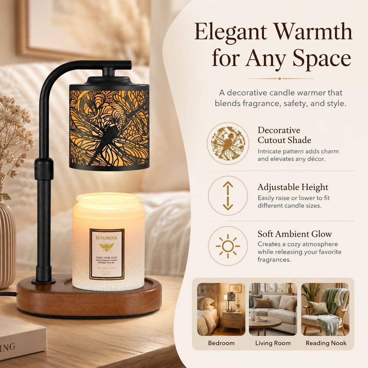 kobodon Candle Warmer Lamp with Timer Dragonfly Electric Candle Lamp Warmer