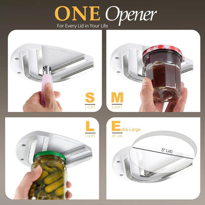 Under Cabinet Jar Opener for Weak Hands, 304 Stainless Steel Mounted Bottle Opener with Double U-Shaped Grooves, Heavy Duty Can Opener Tool for Seniors & Arthritis Sufferers