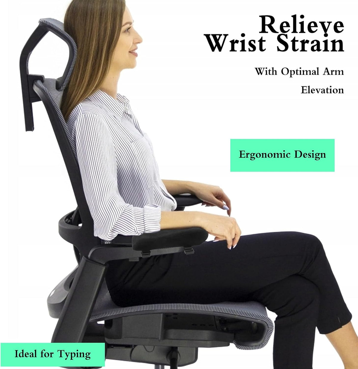 2 pcs Ergonomic Office Chair Arm Pads, Memory Foam Armrest Pads for Office Chair Gaming Chair Arm Rest Covers for Desk Chair, Armrest Cushions for Elbow Pressure Relief
