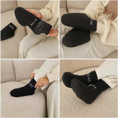 Relief Genius Cold Therapy Socks with Reusable Gel ice Packs - Achieve Relief from Sprains, Muscle Pain, Bruises, Swelling, Edema, Chemotherapy, Arthritis, Post Partum Foot (Black, Large)