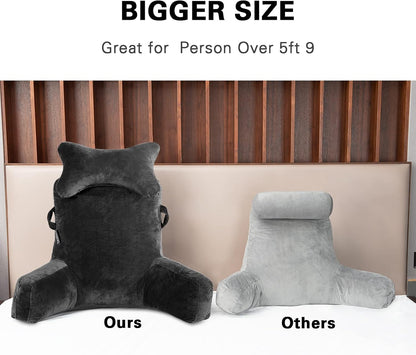 SLIGUY Reading Pillow-Bed Rest Pillow with Detachable Neck Roll & Support Arm for Sitting in Bed Couch or Floor-Backrest Reading Pillow Adult Back Pillow for Reading/Watching TV/Gaming,Dark Grey