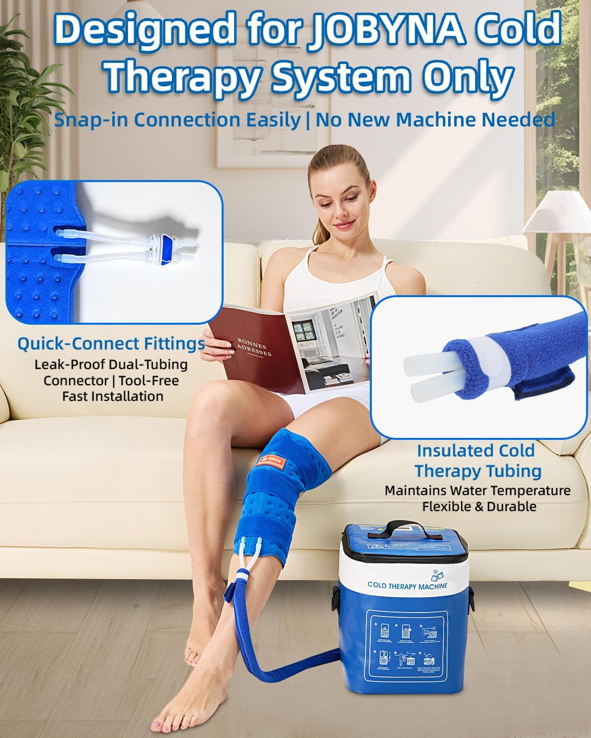 JOBYNA Leakproof Cold Therapy Knee Pad – Compatible Exclusively Ice Therapy Machine, Continuous Circulating Ice Knee Wrap for Post-Surgery Recovery, ACL, Meniscus Tear – No Gel Replacement Pad