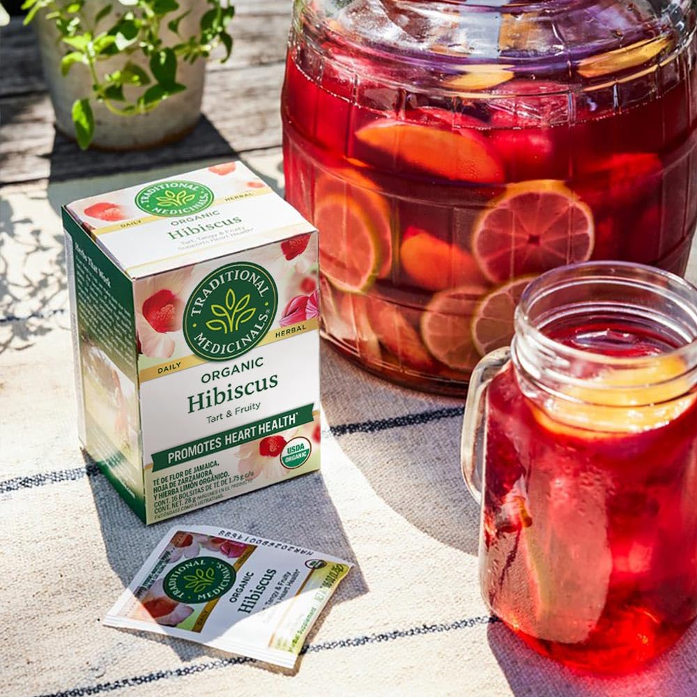Traditional Medicinals Organic, Hibiscus Tea - Supports Normal Heart Health & Cardiovascular Wellness - Kosher, Non-GMO, Caffeine-Free, Compostable - 16 Tea Bags