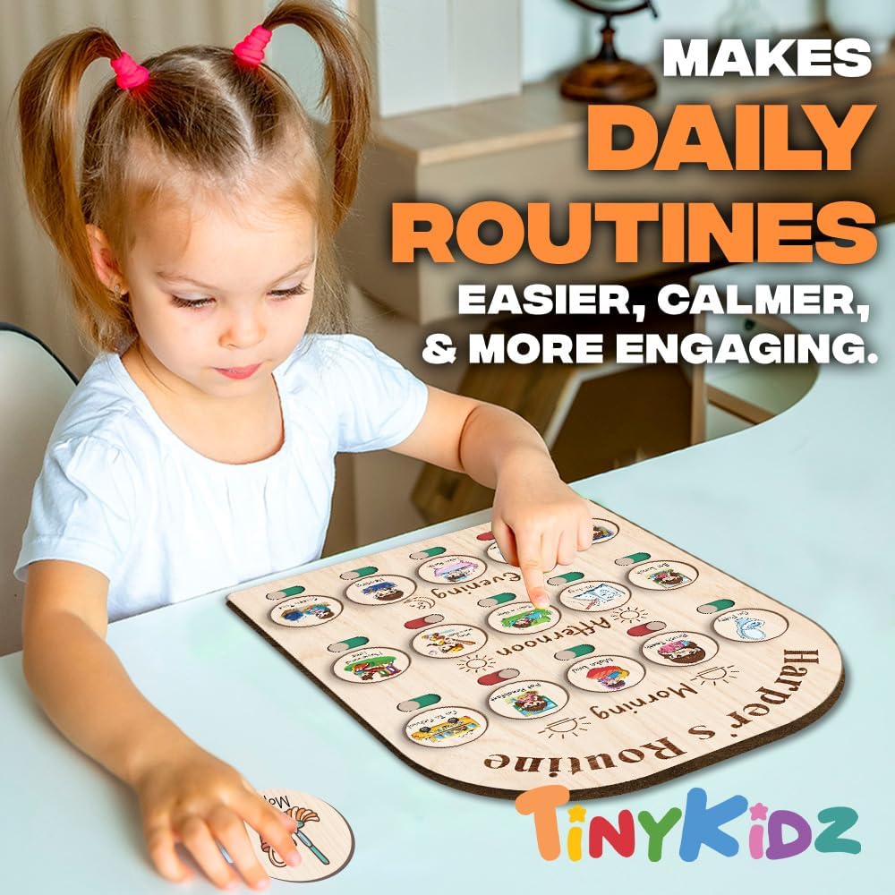 Daily Routine Chart for Kids, Visual Schedule, Routine Chart for Toddlers 3-5, Morning Bedtime Routine Chart for Toddlers, Wooden Chore Chart for Kids