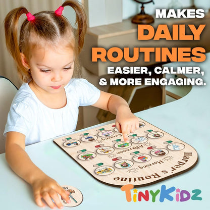 Daily Routine Chart for Kids, Visual Schedule, Routine Chart for Toddlers 3-5, Morning Bedtime Routine Chart for Toddlers, Wooden Chore Chart for Kids