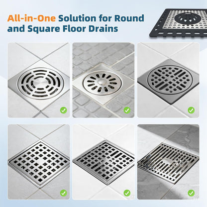 Hibbent Upgraded Shower Drain Hair Catcher for Bathroom Floor 4" Drain, Anti-Clogging Shower Drain Cover, Stainless Steel & Silicone Drain Strainer with Handle, Shower Drain Protector, Grey