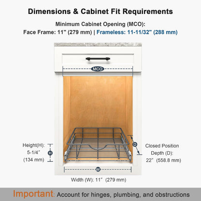 2 Tier Pull Out Cabinet Organizer - 20" W x 22" D Soft Close Slide Out Shelves with Shelf Liners - Pullout Drawers for Kitchen Cabinets, Pantry, Bathroom, Heavy Duty Steel Wire Baskets