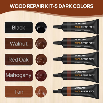 Boncart Wood Furniture Repair Kit, Wood Touch up Fillers | Repair Scratches, Cracks, Paint Chips, and Nail Holes on Furniture, Floors, Doors, Cabinets, and Tables (10 Colors)