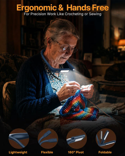 Reading Light Book Lovers Gifts: Upgraded Neck Light with Power Display & Timer, 80Hrs Rechargeable Book Lights for Reading at Night,Birthday Gifts for Readers Women, Knitting Crochet Accessories