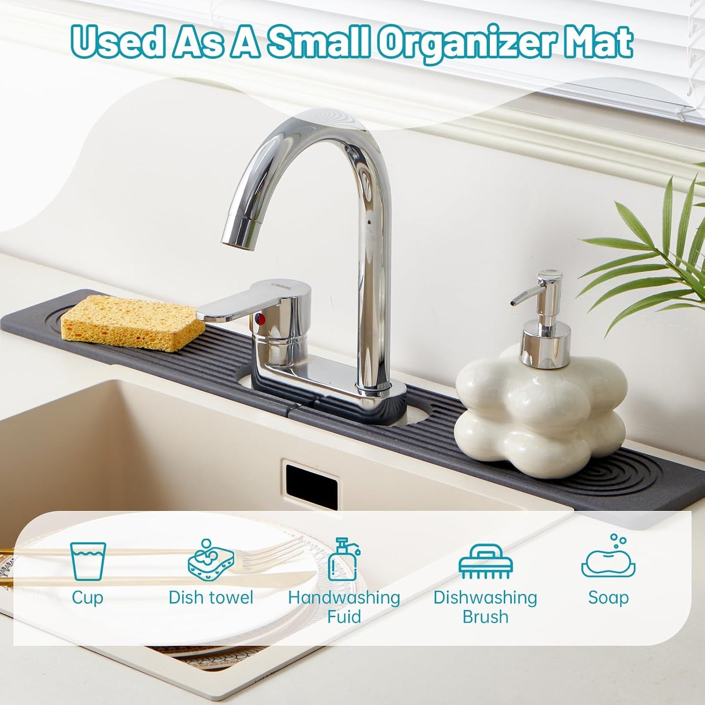 Stone Faucet Mat for Kitchen Sink Oval Hole Bathroom sink splash guard | Water-Absorbing Diatomite Stone Drying Mat & Sink Protectors Absorbent Stone Tray for Bathroom Counter, Oval Hole 6.5" x 2.5"
