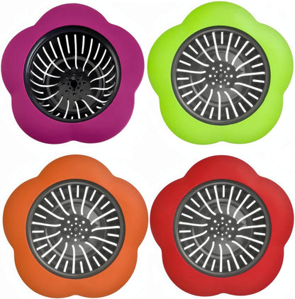 Silicone Sink Drain Strainer, 4 Pack | Fast Drainage, Catches Food Scraps, Easy Cleaning, Flexible Design, Fits Most Drains, Bright Colors