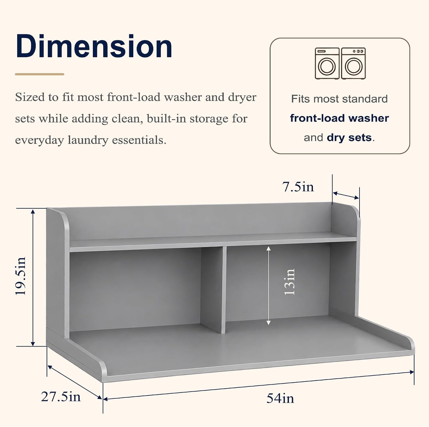 Royxen Washer Dryer Countertop with Extra Tall Shelf, 19" Height Washer and Dryer Topper, Laundry Countertop with Non-Slip Pads, Universal Fit for Laundry Room Organization, Walnut