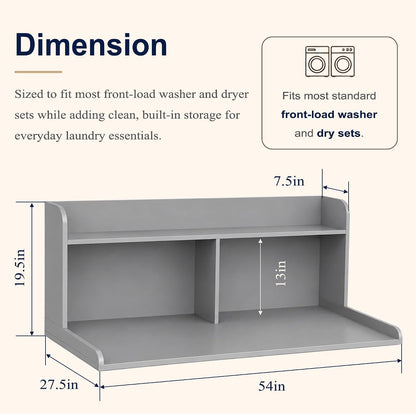 Royxen Washer Dryer Countertop with Extra Tall Shelf, 19" Height Washer and Dryer Topper, Laundry Countertop with Non-Slip Pads, Universal Fit for Laundry Room Organization, Walnut