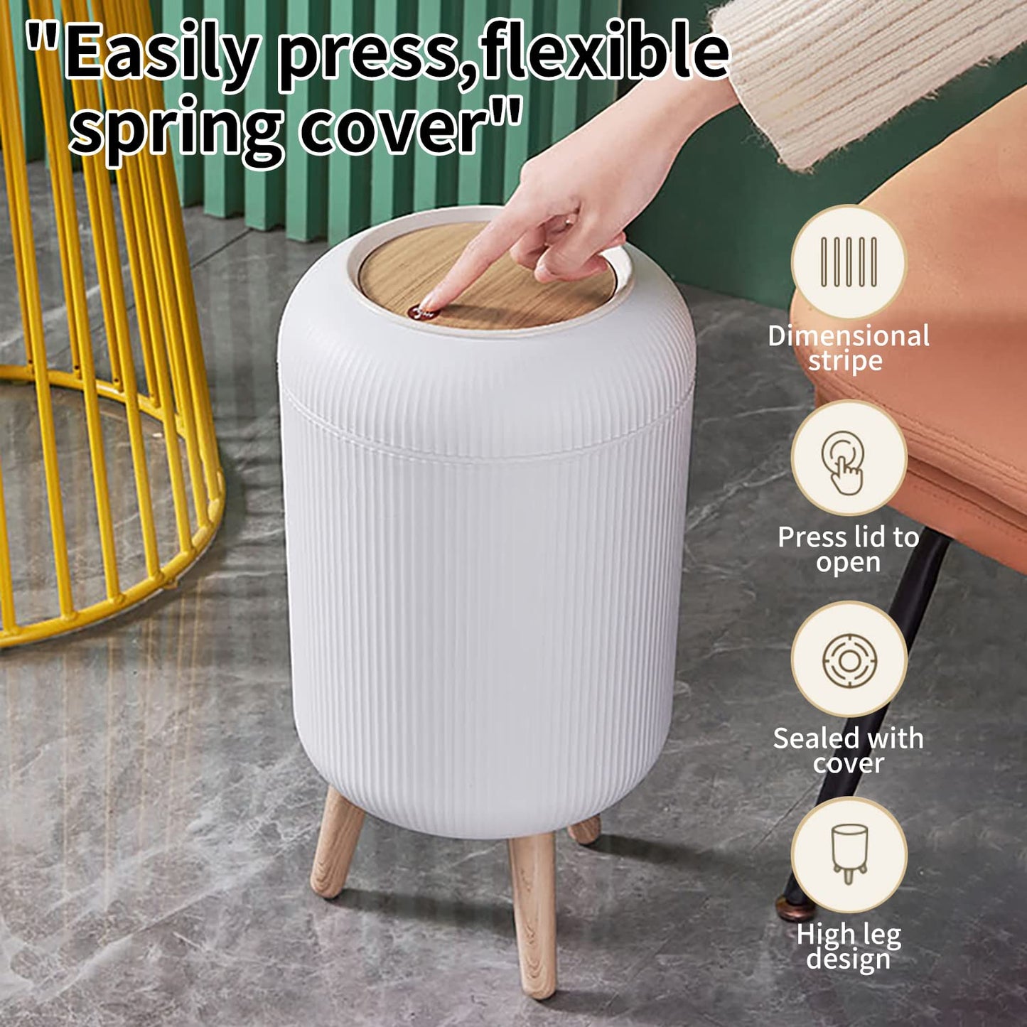 WanWanKa Mini White Plastic Trash Can, 2.6 Gallon Capacity, Slim Design, Anti-Odor, Easy to Clean, Suitable for Any Place | 10Liter Nordic Modern Waste Basket,Plastic Trash bin Suitable for Kitchen, Bathroom, Bedroom, Living Room, Office, Outdoor