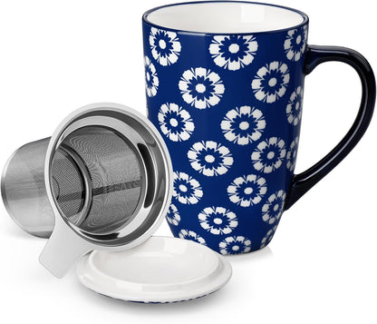 vancasso SELENE Porcelain Tea Mug, 18 oz Porcelain Tea Cup with Infuser and Lid Steeps Loose Leaf Tea, Microwave & Dishwasher Safe, Five-Leaf Clover