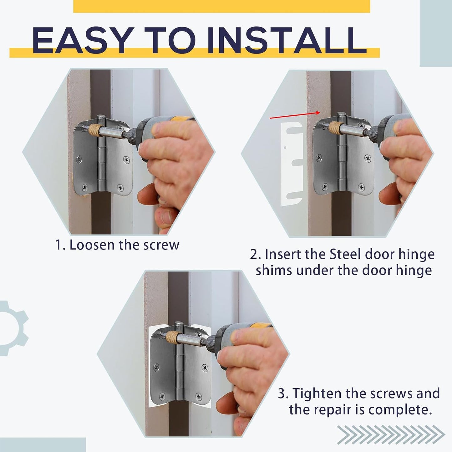 10 Pcs Hardware Door Hinge Shims Stainless Steel Metal Coated Finish Door Hinge Shim for Repair Kit (4 Inch,White)