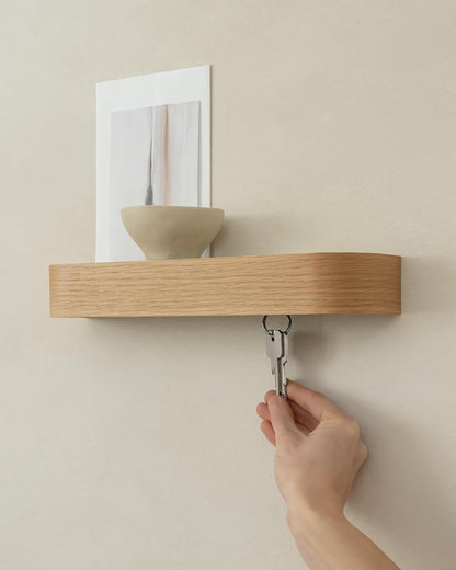 Kazai. Key Holder 'Toke' | Minimalist Key Hook Design from Berlin | Modern Key Holder Wall Mount with Wooden Shelf | Key Rack for Wall as Entryway Organizer | Walnut