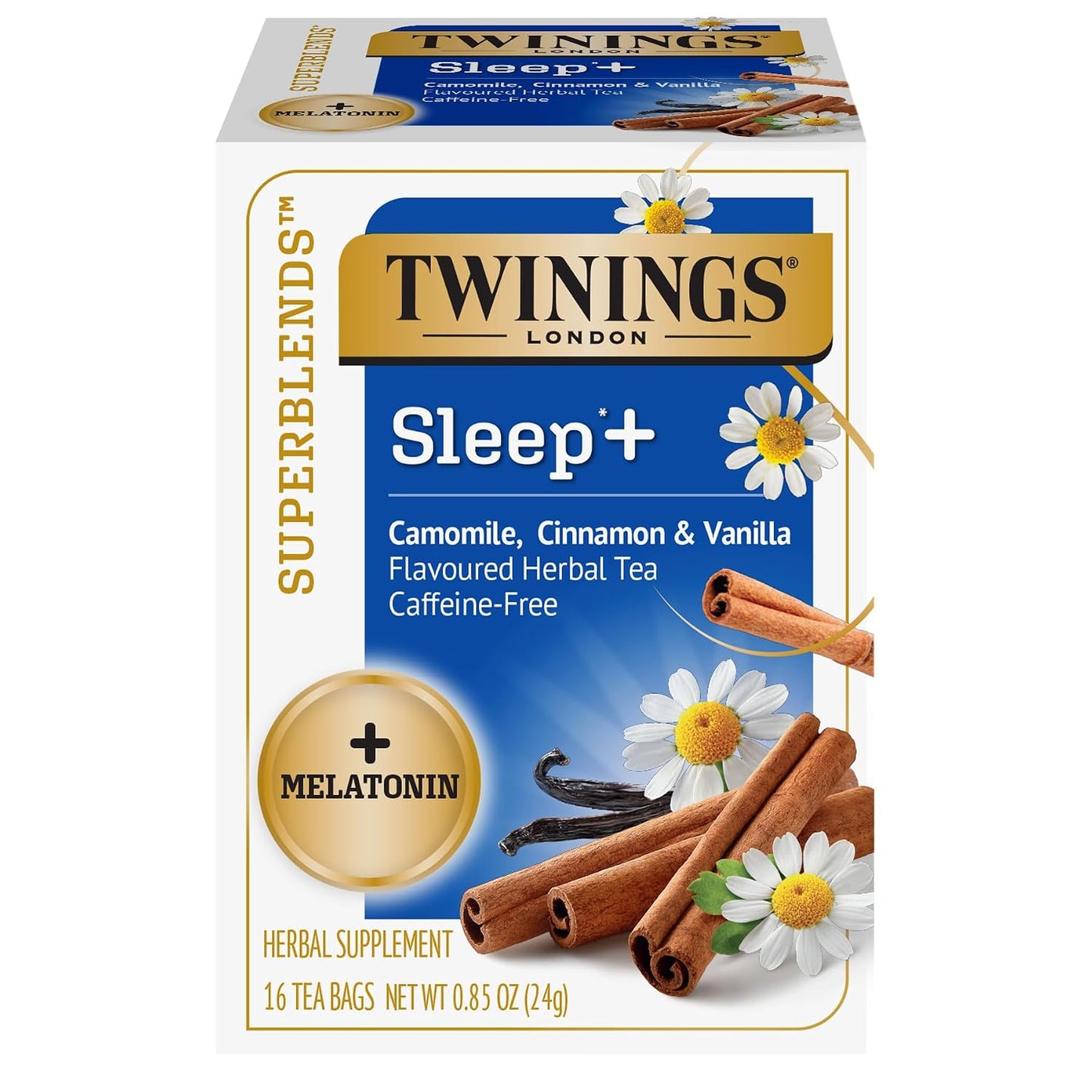 Twinings Superblends Adaptogens Calm with Ashwagandha Fig & Vanilla Flavoured Herbal Tea Caffeine-Free, 18 Tea Bags (Pack of 1), Enjoy Hot or Iced