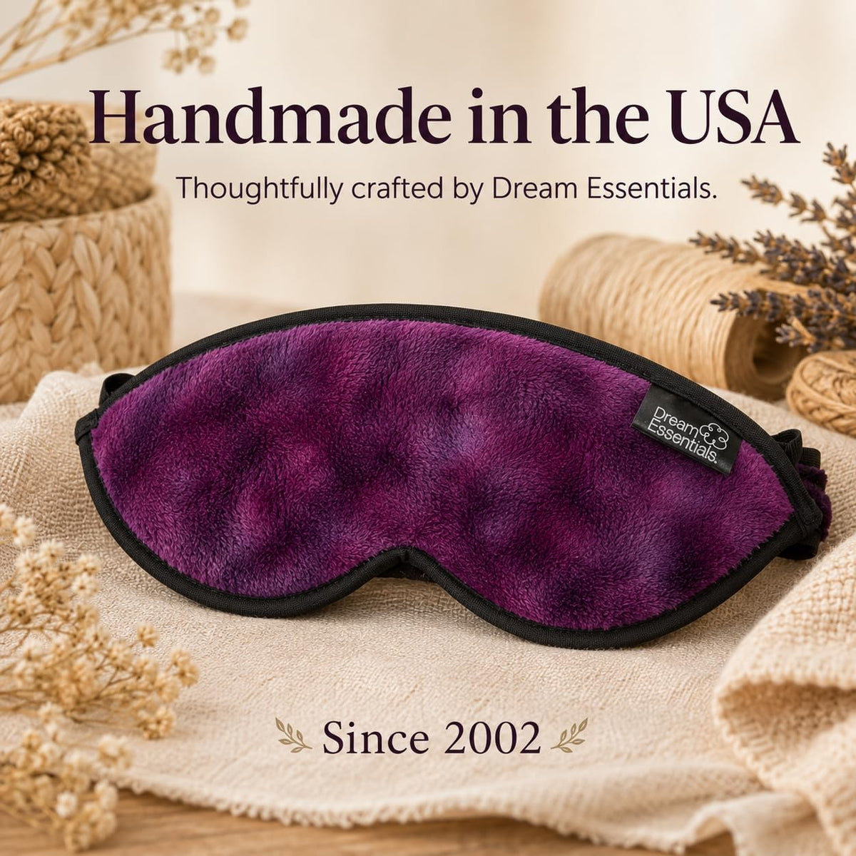 Dream Essentials Utopia Blackout Sleep Mask with Wide Cradle Band, Adjustable Plush Eye Mask for Side Sleepers, Flexible Nose Bridge, Handmade in USA, Travel & Naps