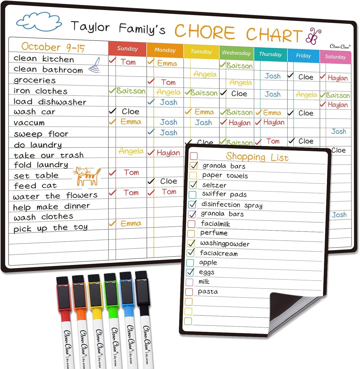 Magnetic Dry Erase Weekly Calendar for Fridge - Large 17"x12" Magnetic Weekly Planning Board with Hourly Time Slots - 6 Extra Fine Point Markers Included