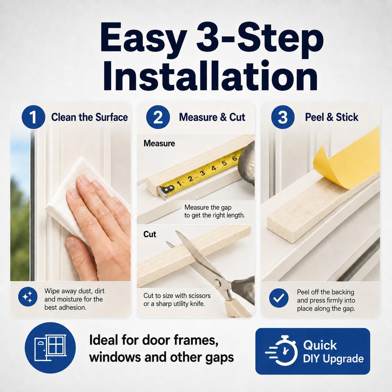 33FT EVA Foam Weather Stripping Door Seal, Self-Adhesive Weatherstrip AC Foam Tape for Door Frame, Window Gaps, Soundproof Insulation