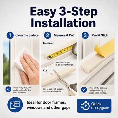 33FT EVA Foam Weather Stripping Door Seal, Self-Adhesive Weatherstrip AC Foam Tape for Door Frame, Window Gaps, Soundproof Insulation