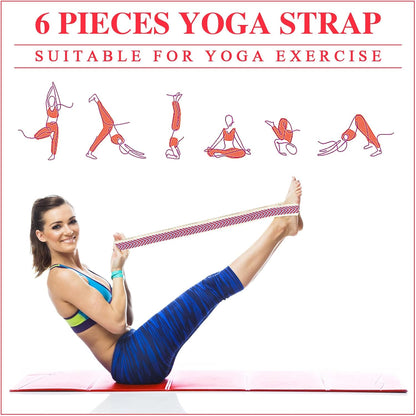 6 Packs Yoga Strap for Stretching Yoga Belt Adjustable Straps for Non Elastic Stretching Strap Exercise Straps for Pilates