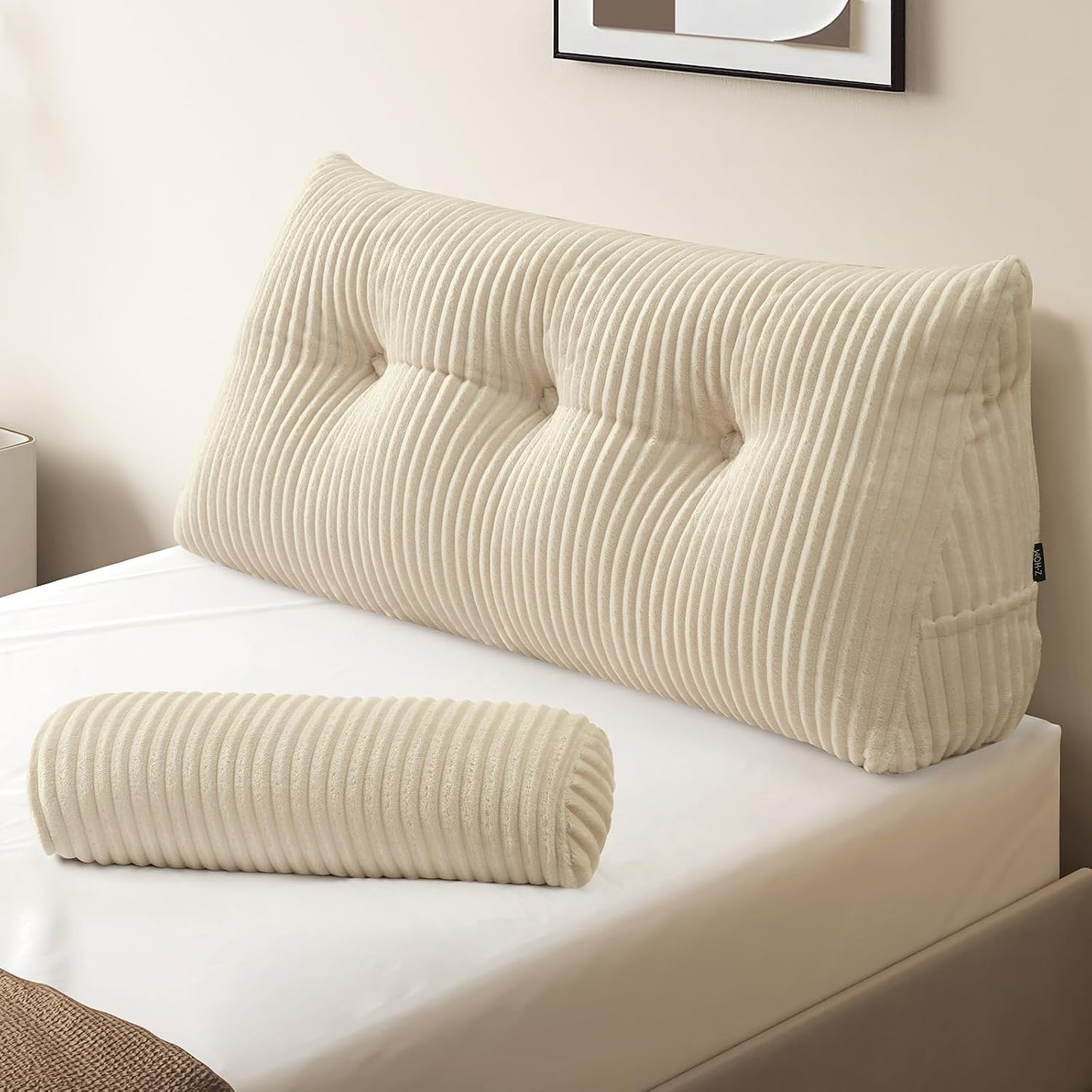 Z-hom Headboard Pillow, Wedge Backrest Cushion, Queen Size,NO Roll Pillow | Grey Triangular Backrest Cushion Equipped,NO Roll Pillow,Ideal for Reading,Sitting Up in Bed&Filling Headboard Gaps