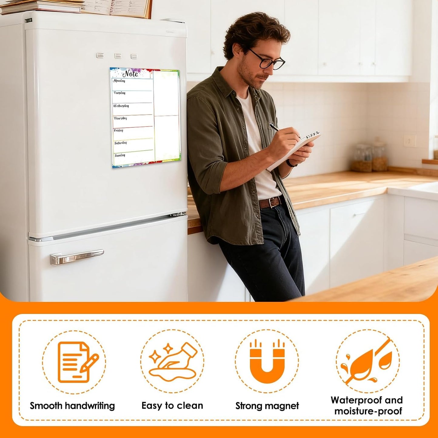 Magnetic Weekly Meal Planner, Fridge Dry Erase Menu Board (A) | 8 x 12 inch dry erase whiteboard with strong magnetic backing for weekly menus, notes, grocery lists, families and roommates