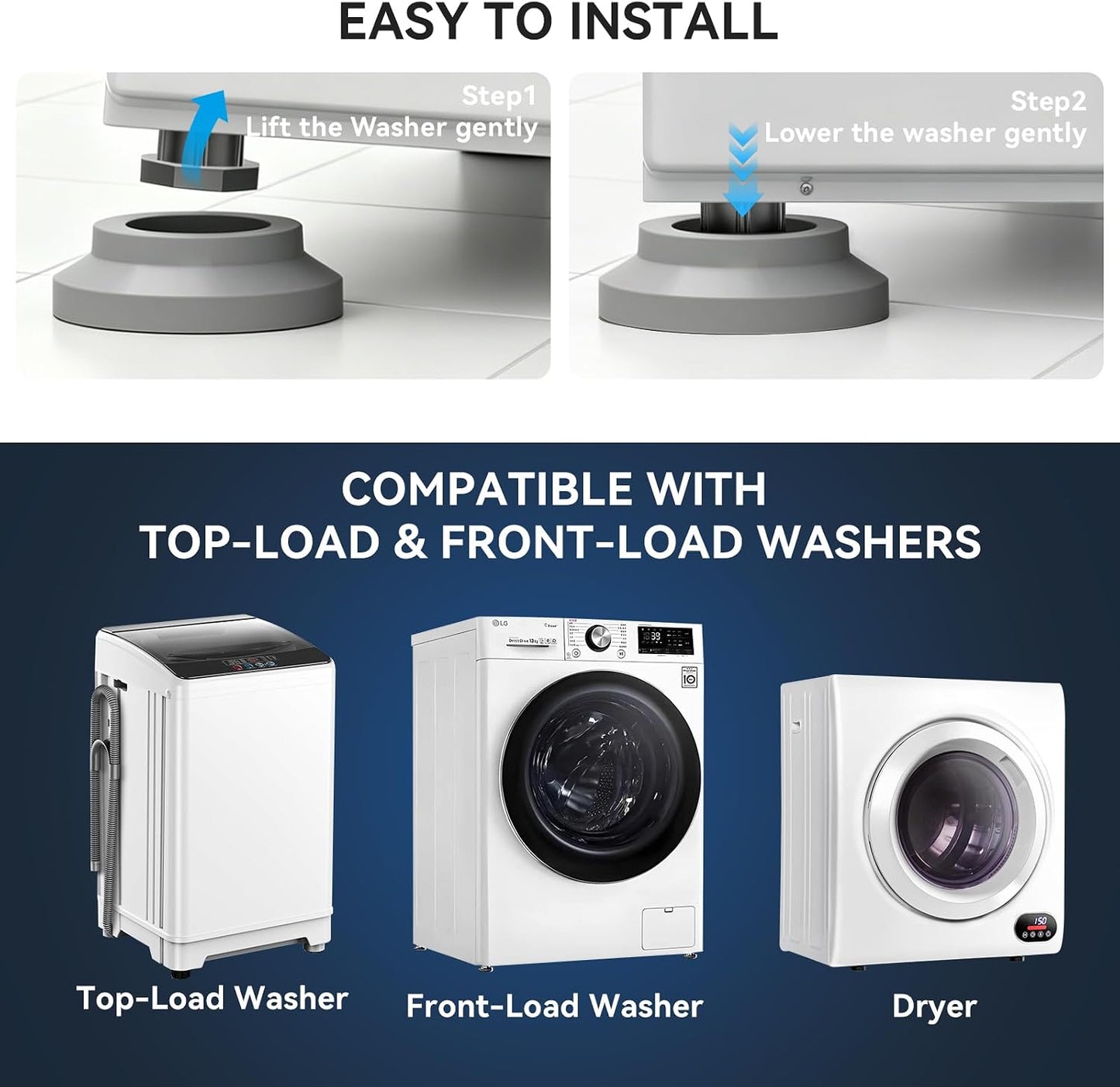 Anti Vibration Pads for Washing Machine with Powerful Sucker, Anti Vibration Pads Vibration Absorber,Washer and Dryer Stand,Stops Washer Dryer Prevents Noise, Washing Machine Stand |Grey, 4pcs|