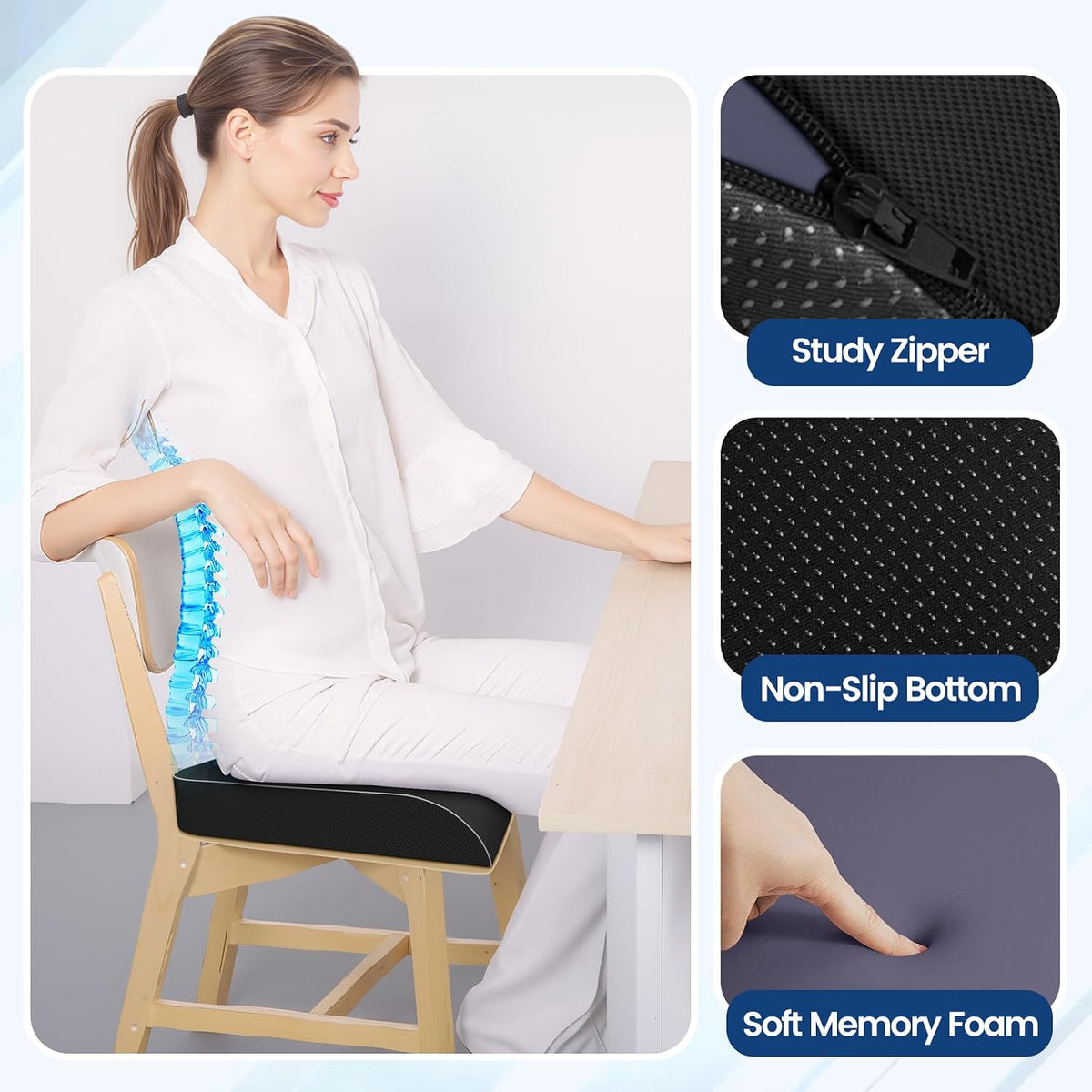 SweetSlubr Memory Foam Seat Cushion, Office Chair Cushion, 3-Inch, Large