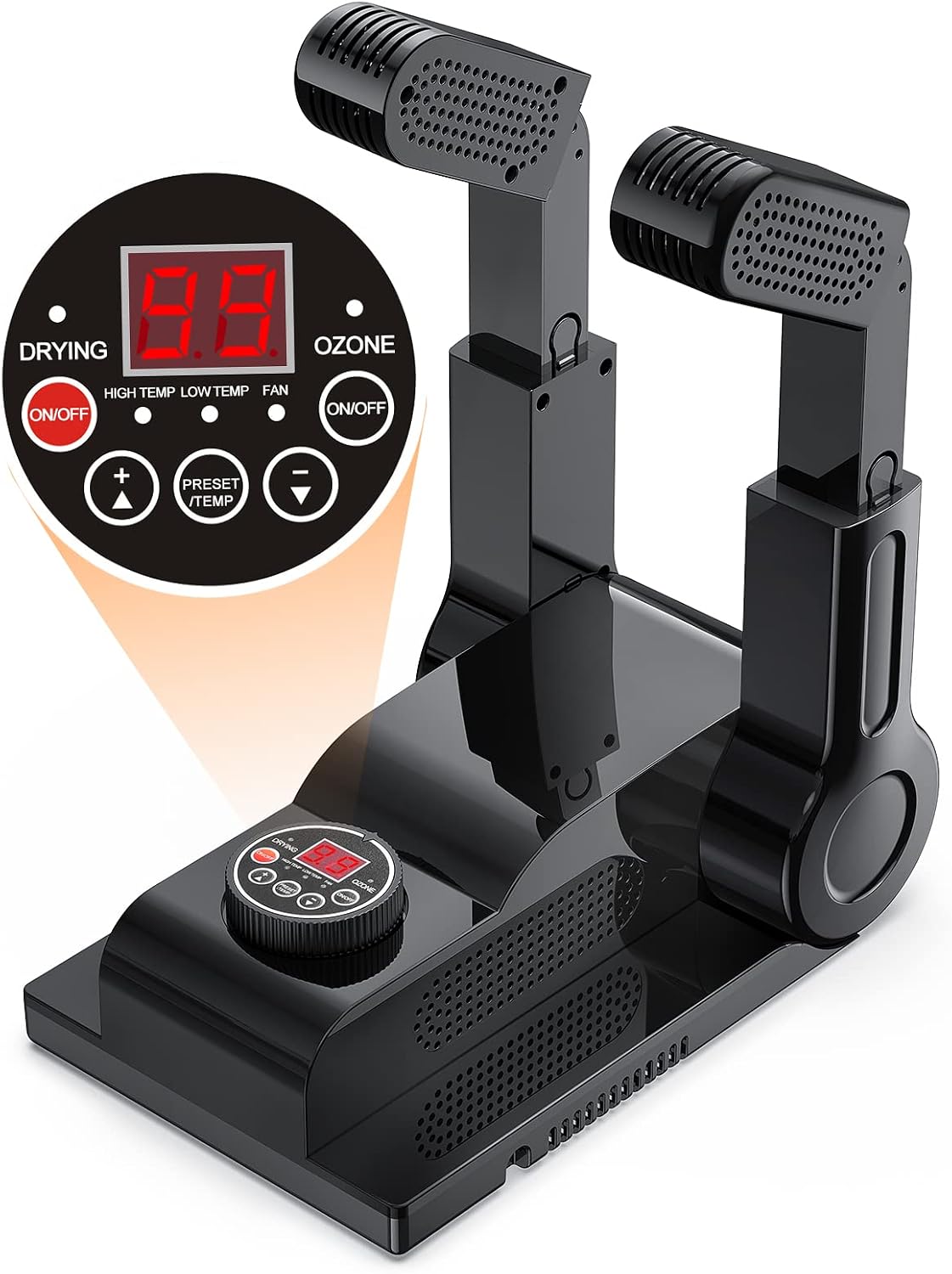 FORLIM Shoe & Boot Dryer for Work Boots, Forced Air, 2-Hour Timer, Black | Telescopic Ports Reach Toe Boxes; 180° Rack Fits Sneakers, Gloves, Ski Gear, Cleats, Workers, Families, Hunters, Rain, Snow