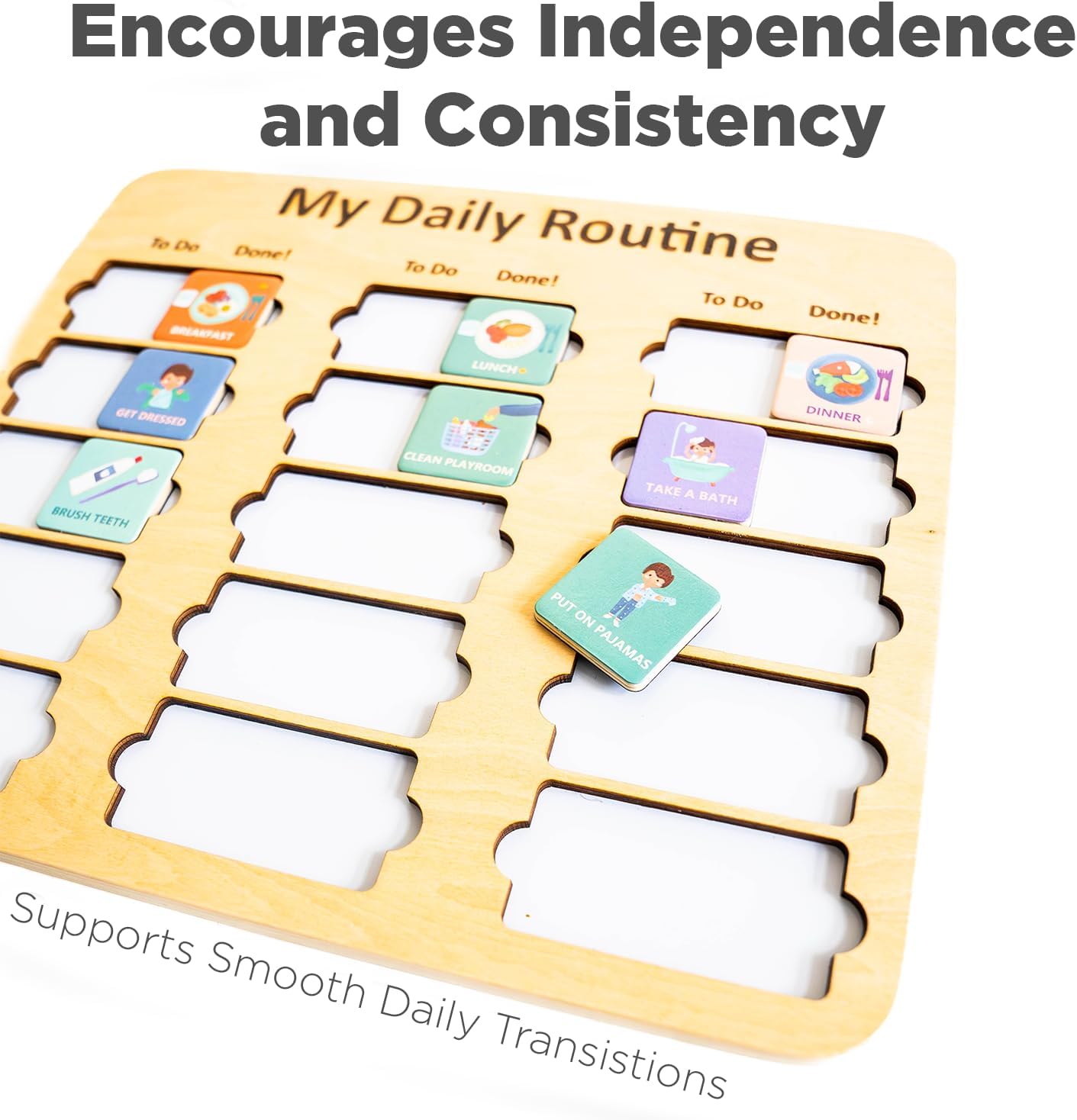 Wooden Toddler Routine Chart Ages 3-6 – Daily & Bedtime Routine Chart, Visual Schedule Board for Kids, Montessori-Inspired Visual Schedule for Kids Daily Routine