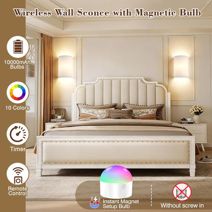 Battery Operated Rechargeable Wall Sconce Set of Two with 10000mAh Battery