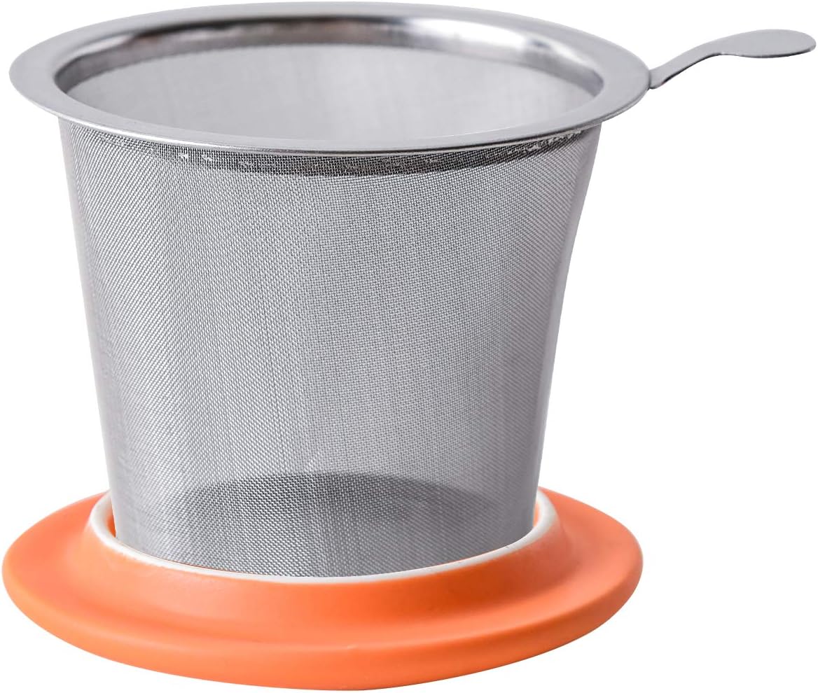 Yundu 12 OZ Matte Purple Ceramics Teacup with Infuser and Lid, Mug with Lid for Steeping - Stainless Steel Infuser for Loose Leaf Tea, Home Office Gift for Tea Lovers