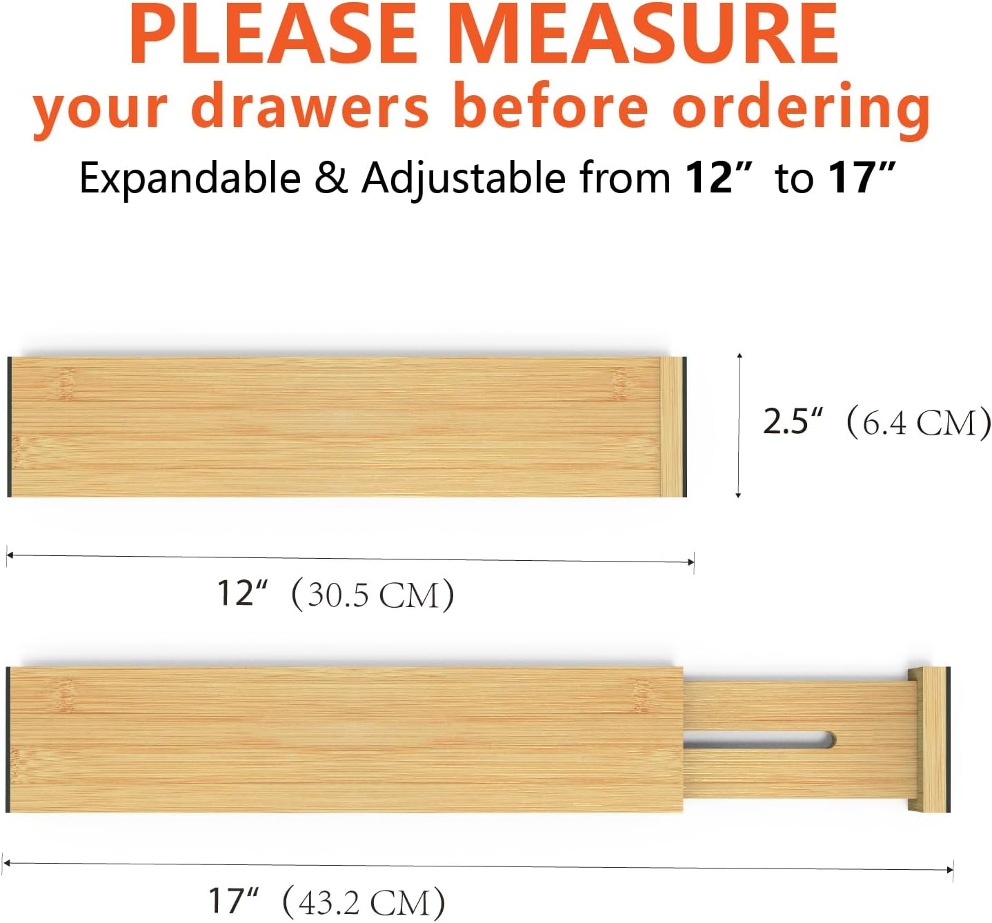4 Pack Bamboo Drawer Dividers Organizer with Inserts 2.6'' High | Expandable from 12.5-21.7", Adjustable Drawer Organizer Separators for Utensils, Clothing, Office, Dresser, Bedroom, (Beige)