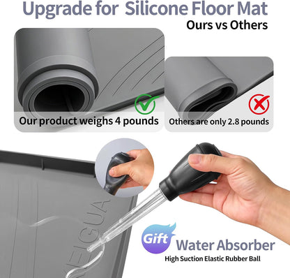 Washing Machine Pan, Drain Pan, Large 33×30/4 LBS Silicone Drain Pan, Waterproof Non-Slip Drip Tray with Raised Edge, Anti-Vibration Floor Leak Protector for Washer, Dryer and Laundry Room