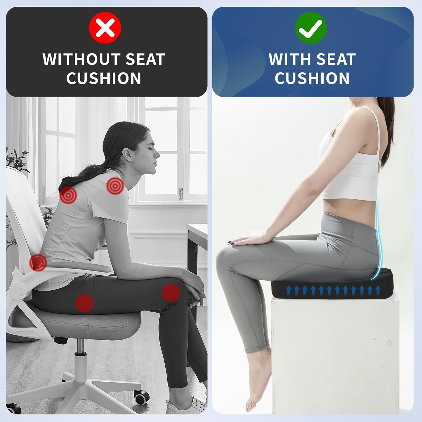 Memory Foam Seat Cushion & Lumbar Support Pillow for Office Chair Car Wheelchair Orthopedic Chair Pad and Back Cushion with Adjustable Straps for Lower Back, Tailbone, Sciatica, Hip Pain Relief