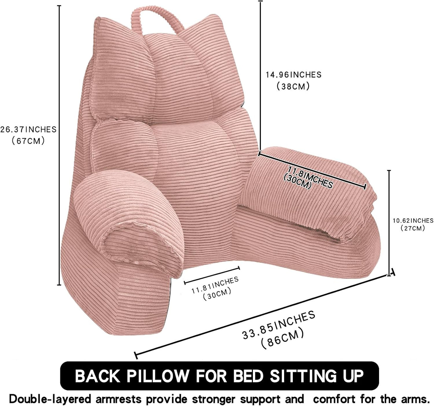 Reading Pillow for Bed with Arms, Back Support, Memory Foam（Grey Black） | Reading Pillow for Bed with High Arm Rests, Back Support Pillow for Sitting Up, Shredded Memory Foam for Reading, TV & Gaming