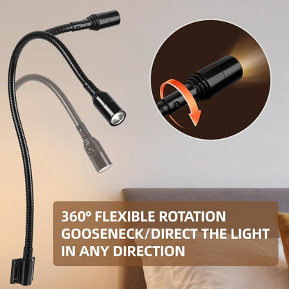 Reading LED Light Bedside Wall Mount Adjustable Gooseneck Black